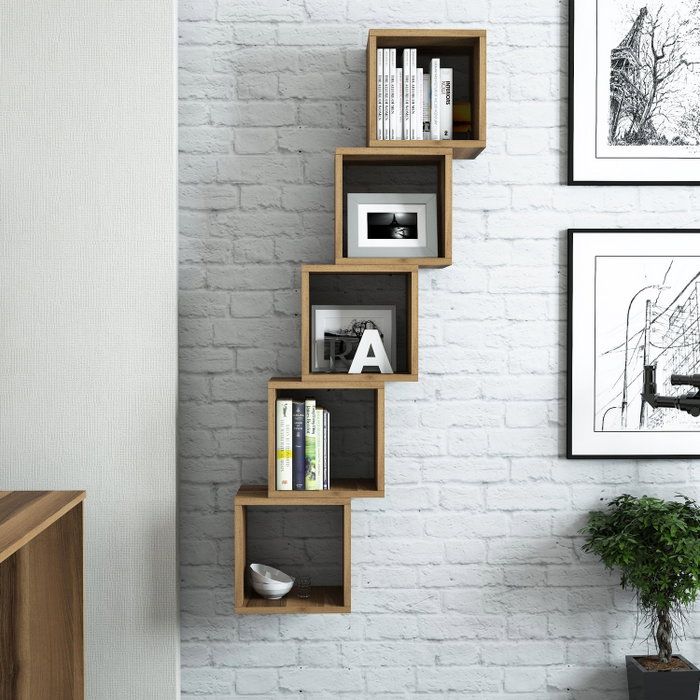 Hanah Home Estantería de Pared Walnut (5 Piezas)